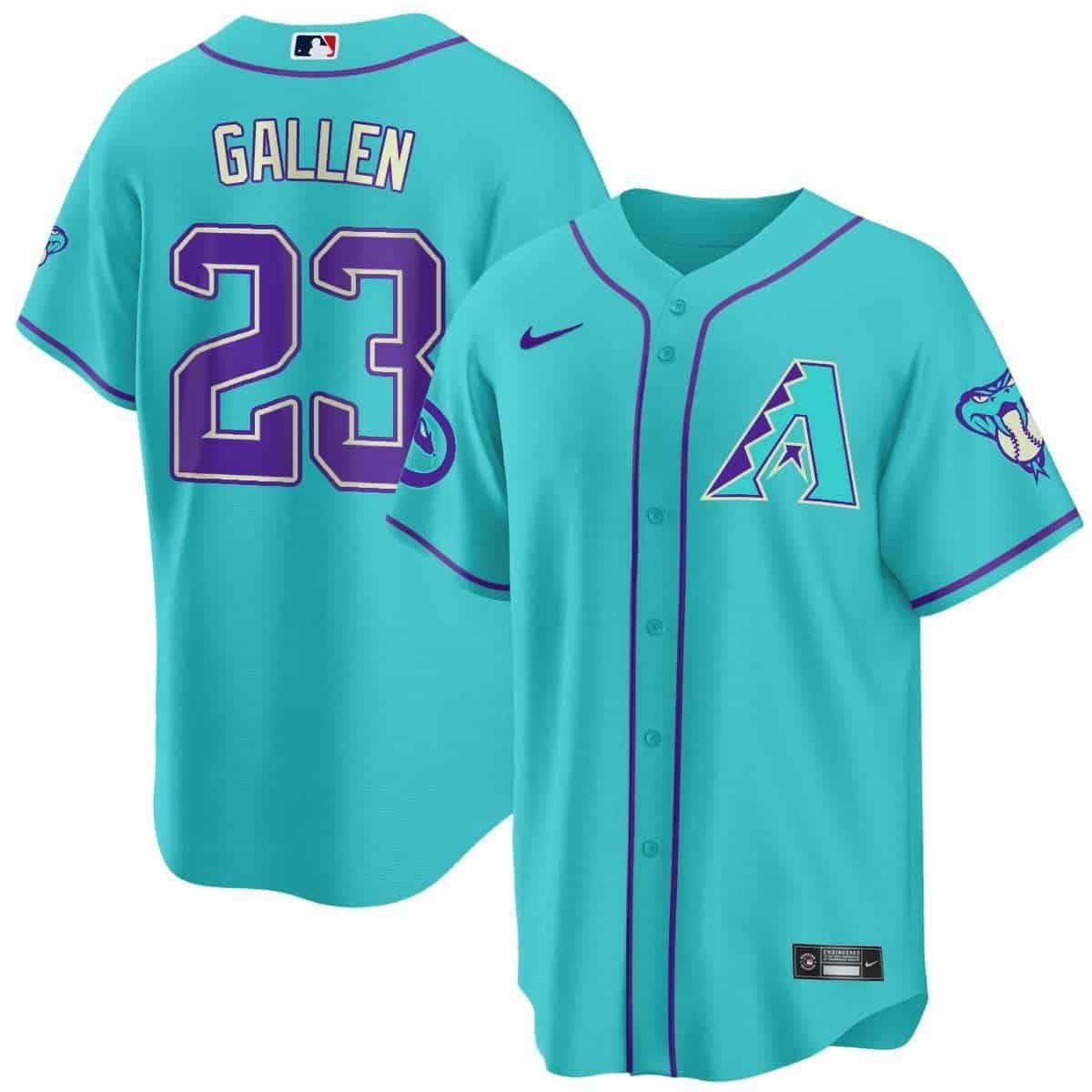 Men Arizona Diamondback #23 Gallen Light Blue Nike 2024 Teal Purple MLB Jersey style 2->arizona diamondback->MLB Jersey